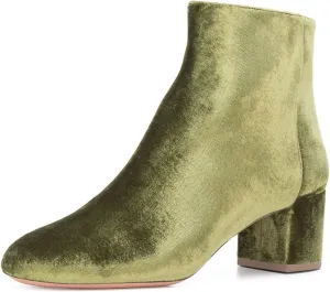 FSJ Women Round Toe Velvet Ankle Boots Block Heel Side Zipper Office Shoes for Comfort Size 4-15 US