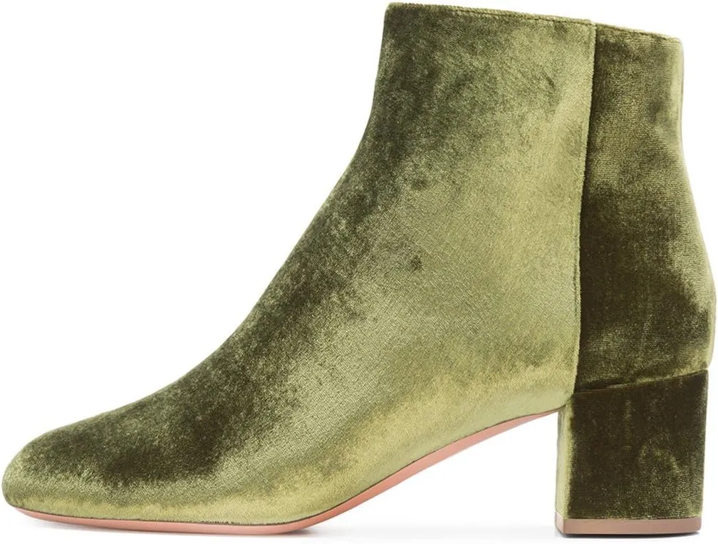 FSJ Women Round Toe Velvet Ankle Boots Block Heel Side Zipper Office Shoes for Comfort Size 4-15 US