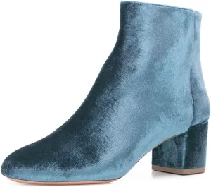 FSJ Women Round Toe Velvet Ankle Boots Block Heel Side Zipper Office Shoes for Comfort Size 4-15 US