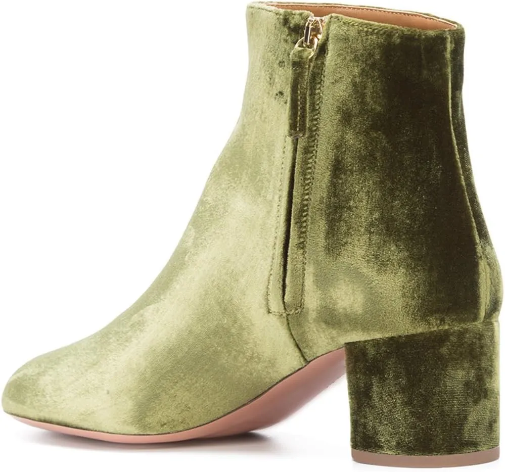 FSJ Women Round Toe Velvet Ankle Boots Block Heel Side Zipper Office Shoes for Comfort Size 4-15 US