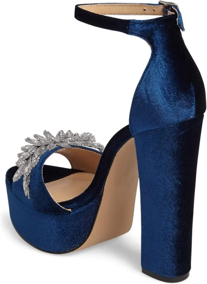 FSJ Women Sexy Ankle Strap Platform Sandal Chunky High Heel Open Toe Velvet Summer Shoes Flower Size 4-15 M US