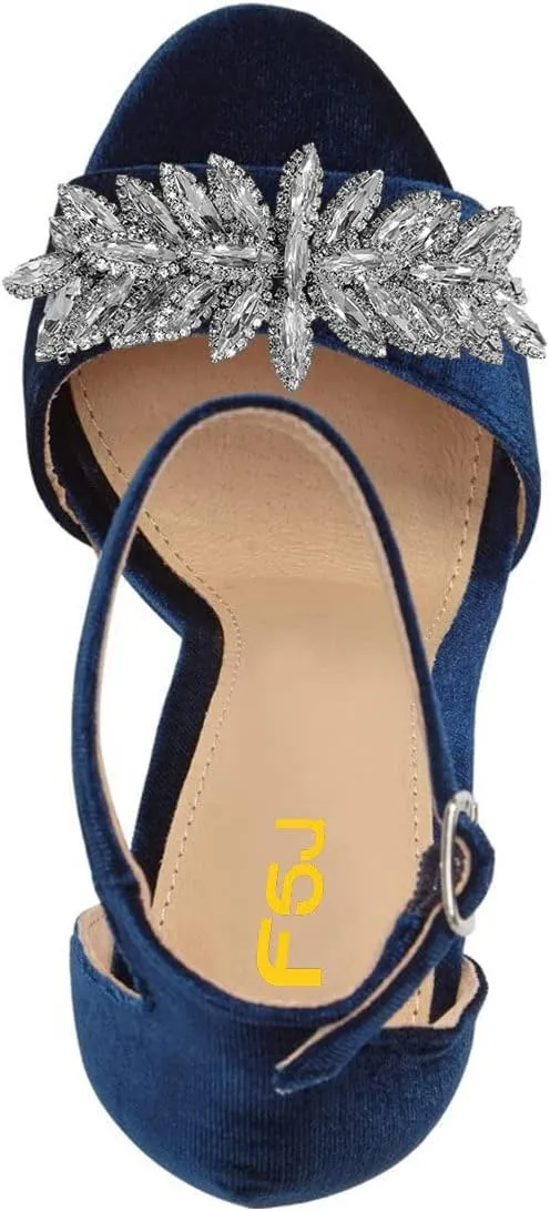 FSJ Women Sexy Ankle Strap Platform Sandal Chunky High Heel Open Toe Velvet Summer Shoes Flower Size 4-15 M US