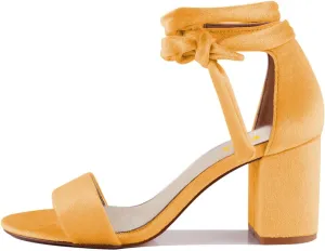 FSJ Women Strappy Lace Up Open Toe Chunky Block High Heel Sandals Velvet Ankle Tie Comfort Street Shopping Dress Shoes Size 4-16 US