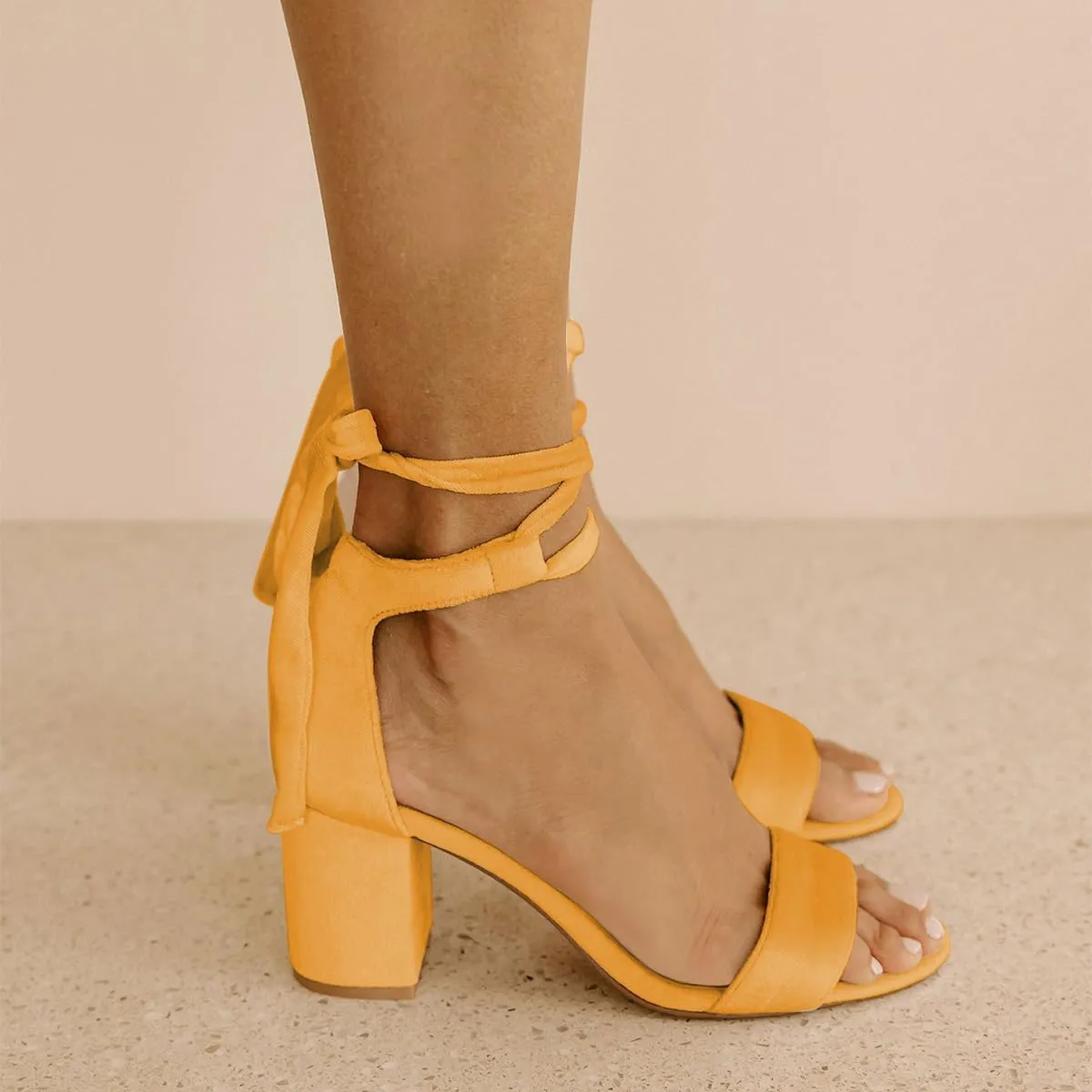 FSJ Women Strappy Lace Up Open Toe Chunky Block High Heel Sandals Velvet Ankle Tie Comfort Street Shopping Dress Shoes Size 4-16 US