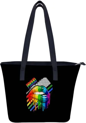FunnyStar 95Lesbian Rainbow Lips Pride Women's Fashion Tote Handbags Leather Shoulder Bag Purse