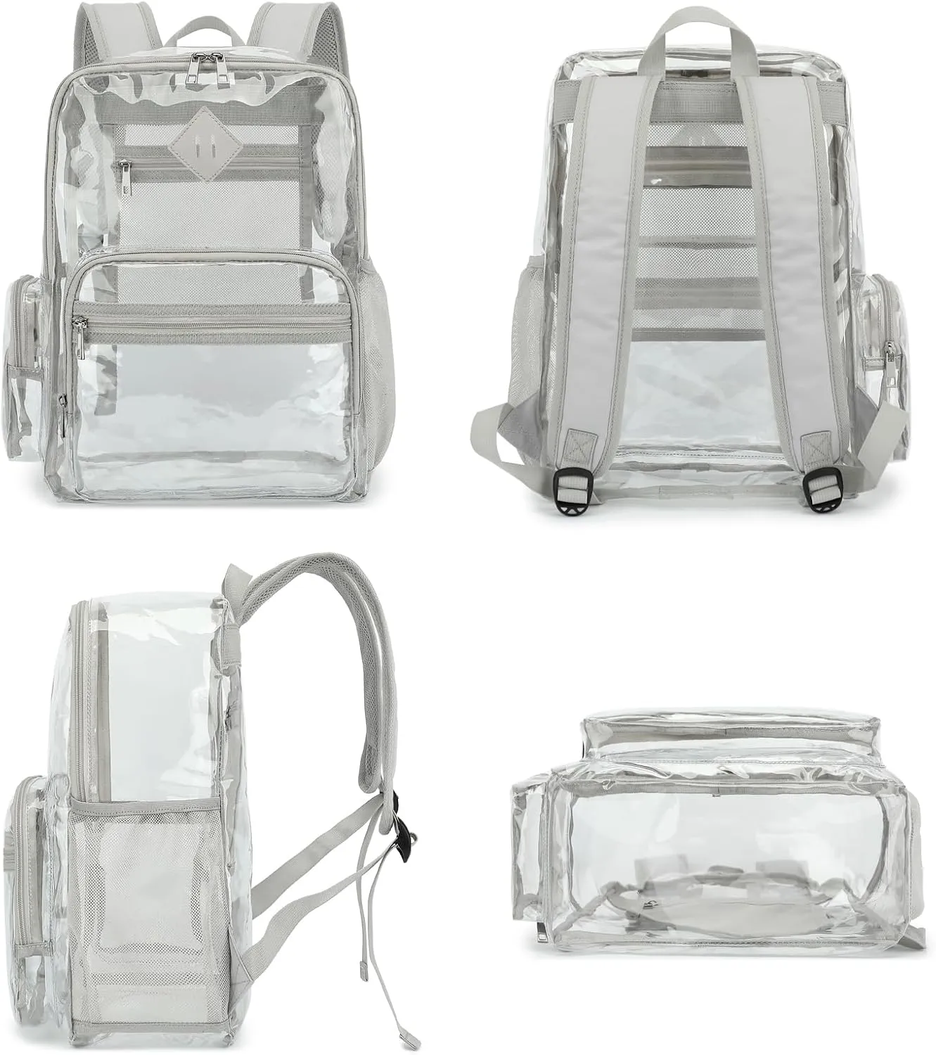 Fuyicat Heavy Duty Clear Backpack for Girls Boys Women Men, PVC Transparent School Backpacks See Through College Bookbag (Light Grey)