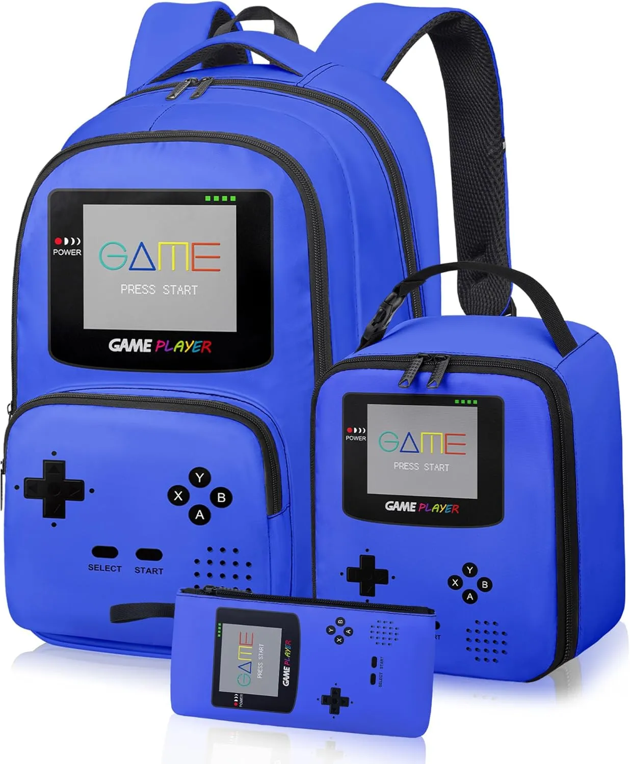 Game Backpack Set for Boys Kids, Gaming Kids Boys Backpack with Lunch Box and Pencil Bag, Large Capacity Game School Bag 17"