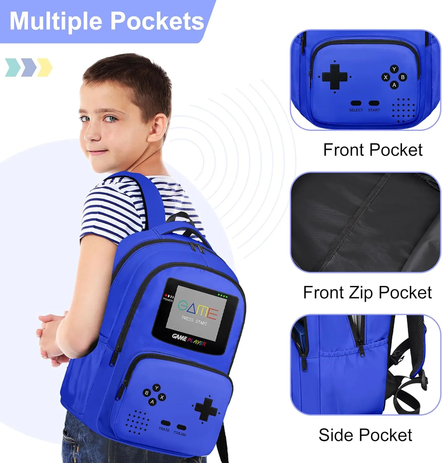 Game Backpack Set for Boys Kids, Gaming Kids Boys Backpack with Lunch Box and Pencil Bag, Large Capacity Game School Bag 17"