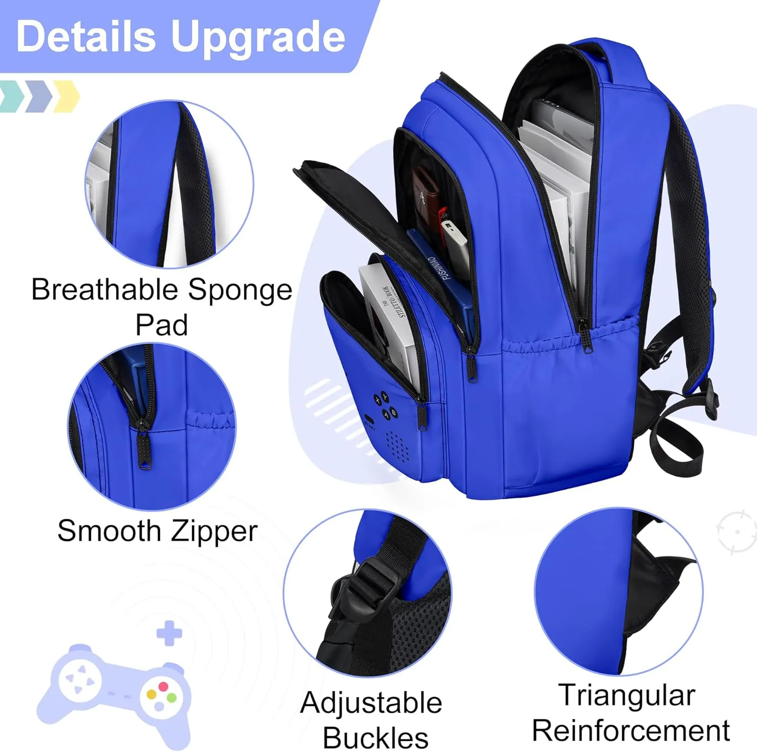 Game Backpack Set for Boys Kids, Gaming Kids Boys Backpack with Lunch Box and Pencil Bag, Large Capacity Game School Bag 17"