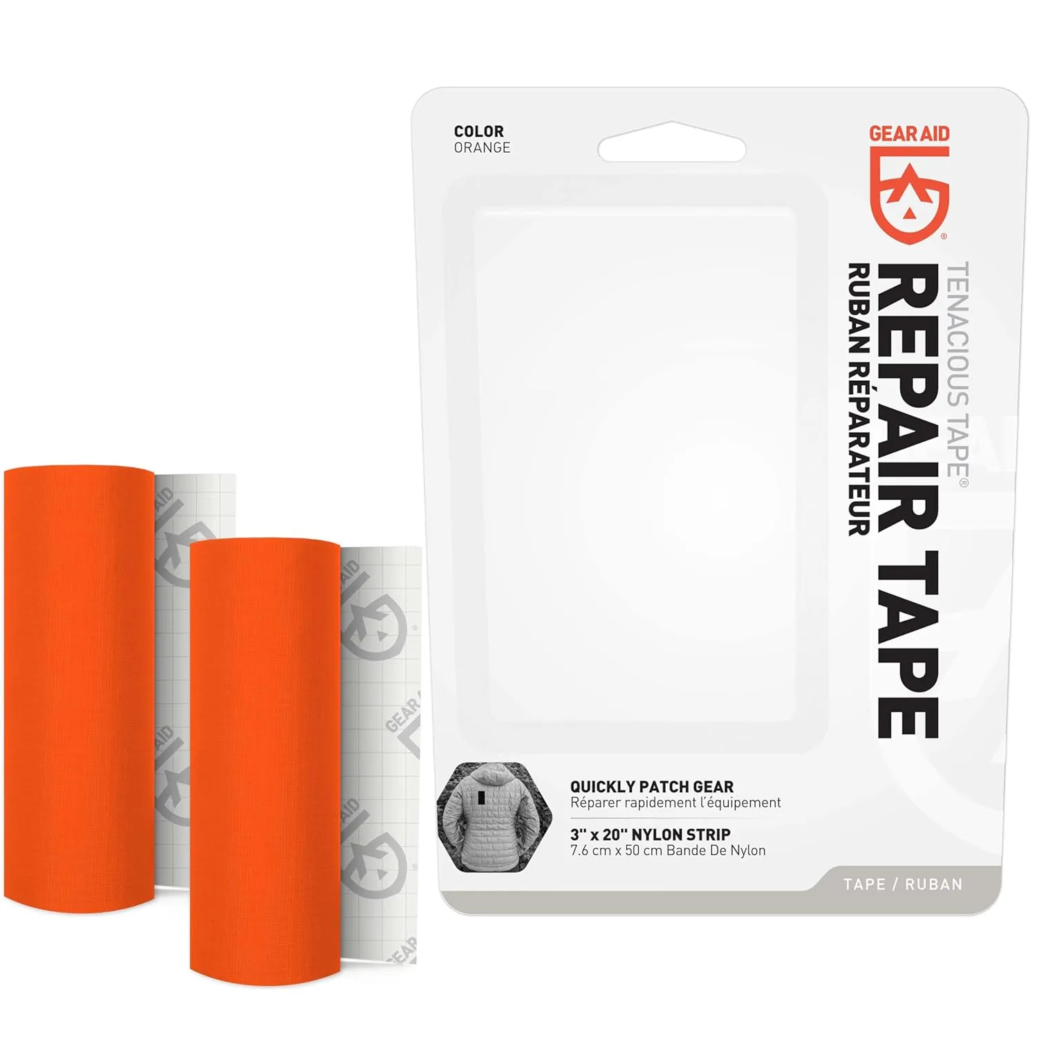 GEAR AID Tenacious Tape 3”x20” Micro-Ripstop Outdoor Fabric and Vinyl Gear Repair Tape, Quickly Fix Holes and Rips in Puffy Jackets, Rain and Snow Gear, Tents, Sleeping Bag and More, Orange, 2 Pack