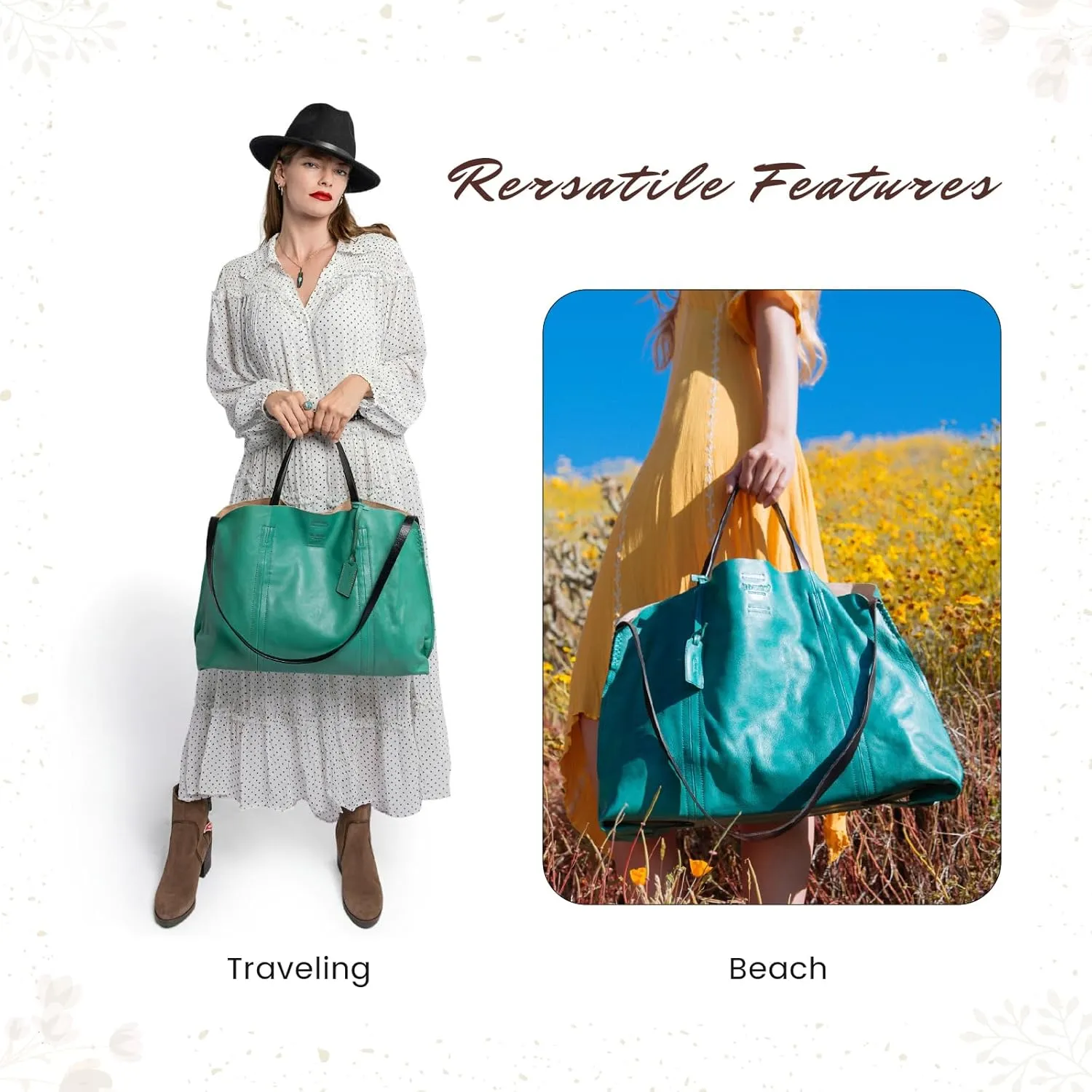 Genuine Leather Forest Island Tote | Spacious Handbag with Removable Inner Pouches