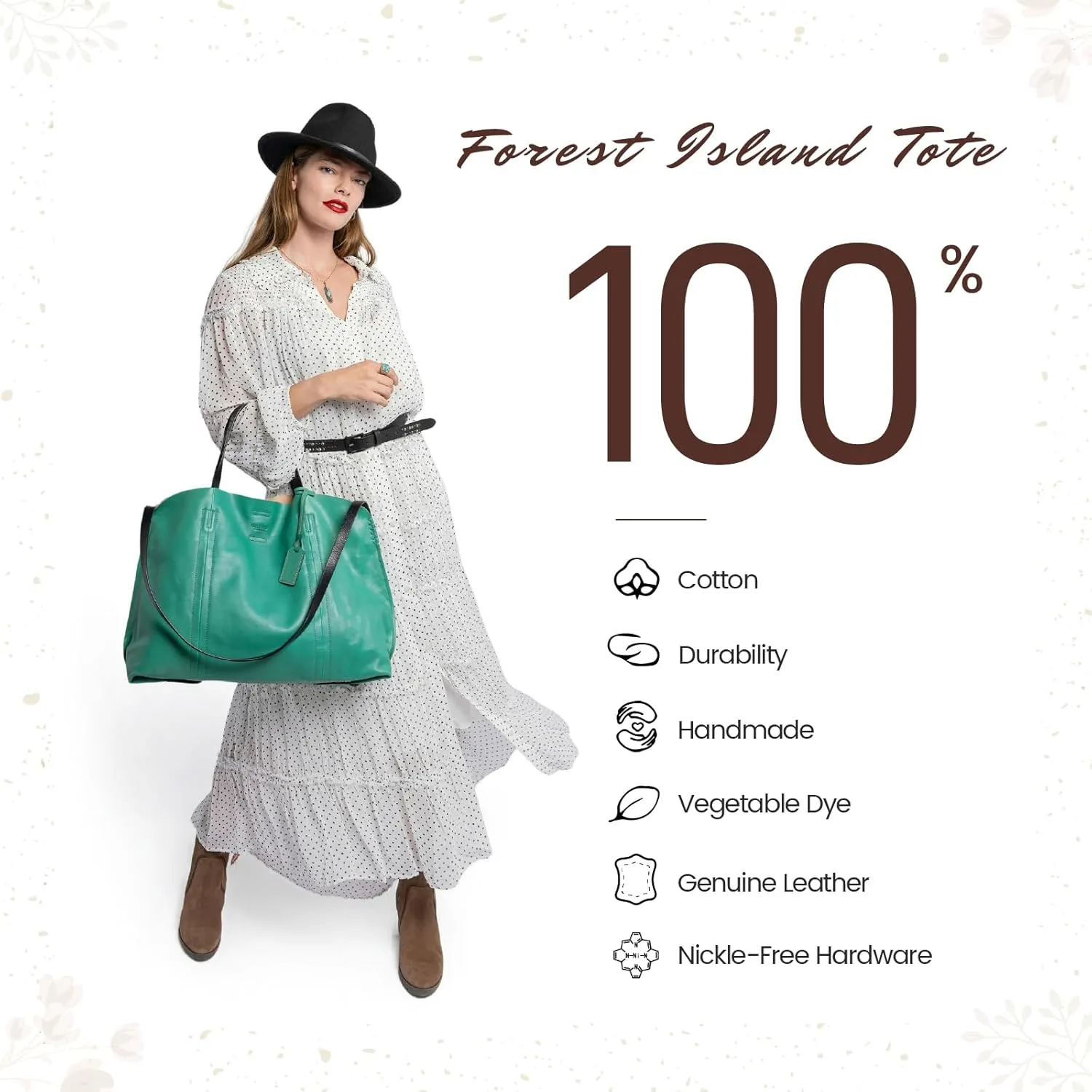 Genuine Leather Forest Island Tote | Spacious Handbag with Removable Inner Pouches