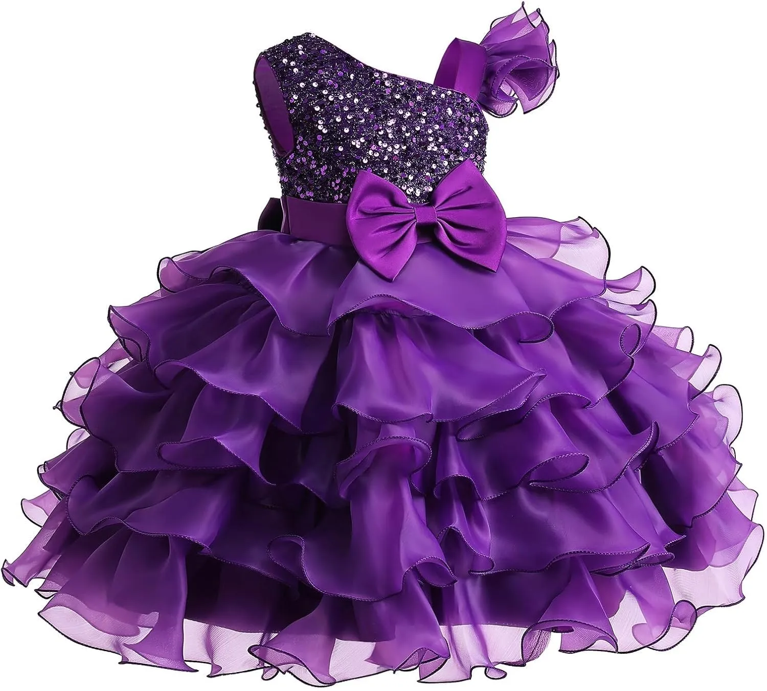 Girls One Shoulder Sequine Prom Gowns Pageant Wedding Evening Gown Birthday Part𝐲 Tiered Tulle Princess Dresses