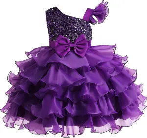 Girls One Shoulder Sequine Prom Gowns Pageant Wedding Evening Gown Birthday Part𝐲 Tiered Tulle Princess Dresses