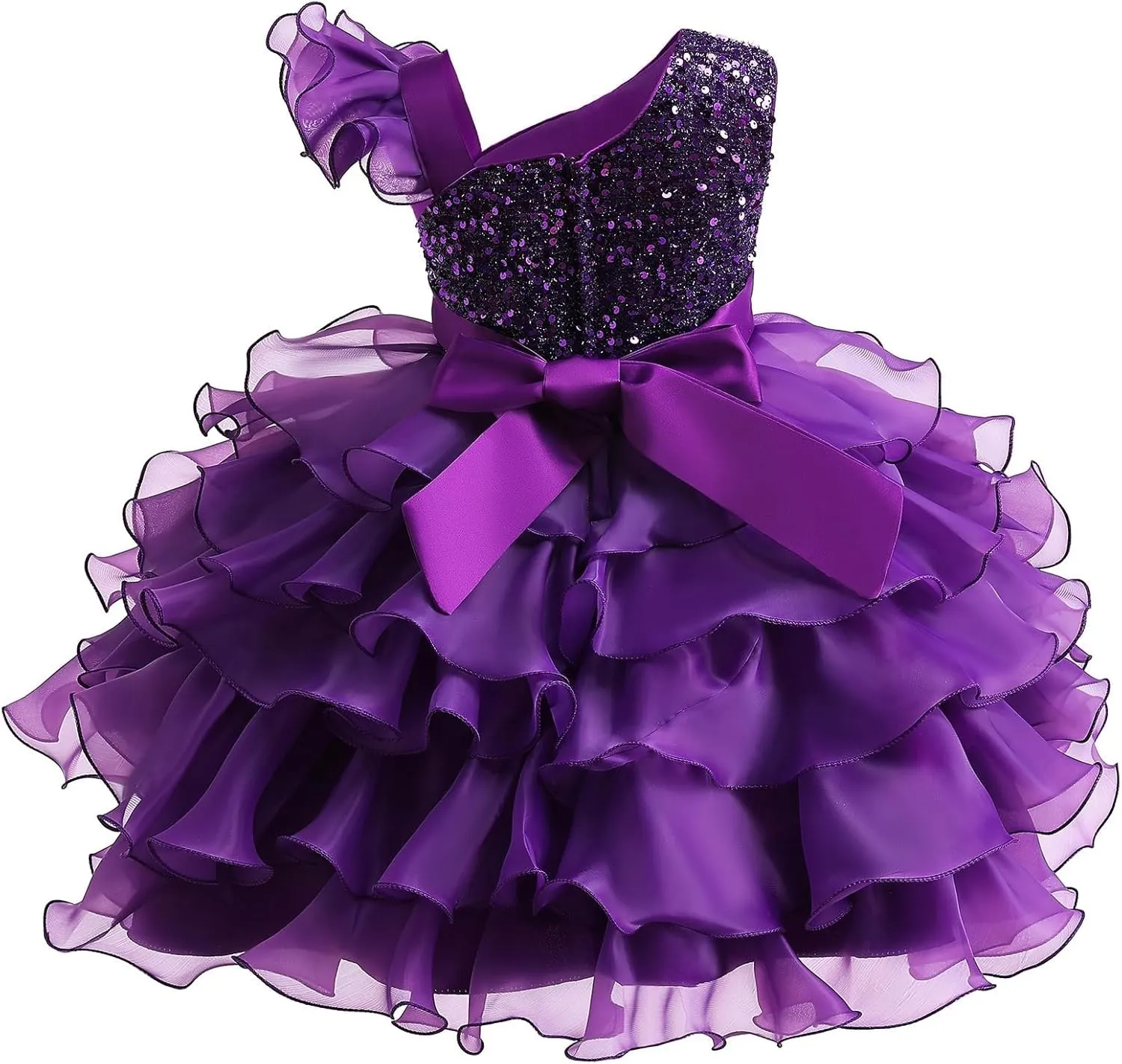 Girls One Shoulder Sequine Prom Gowns Pageant Wedding Evening Gown Birthday Part𝐲 Tiered Tulle Princess Dresses