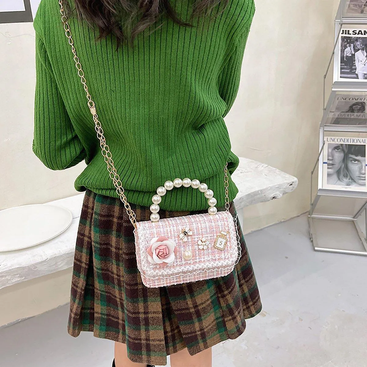Girls Small Square Princess Handbag Chain Shoulder Bag Kids Messenger Bag