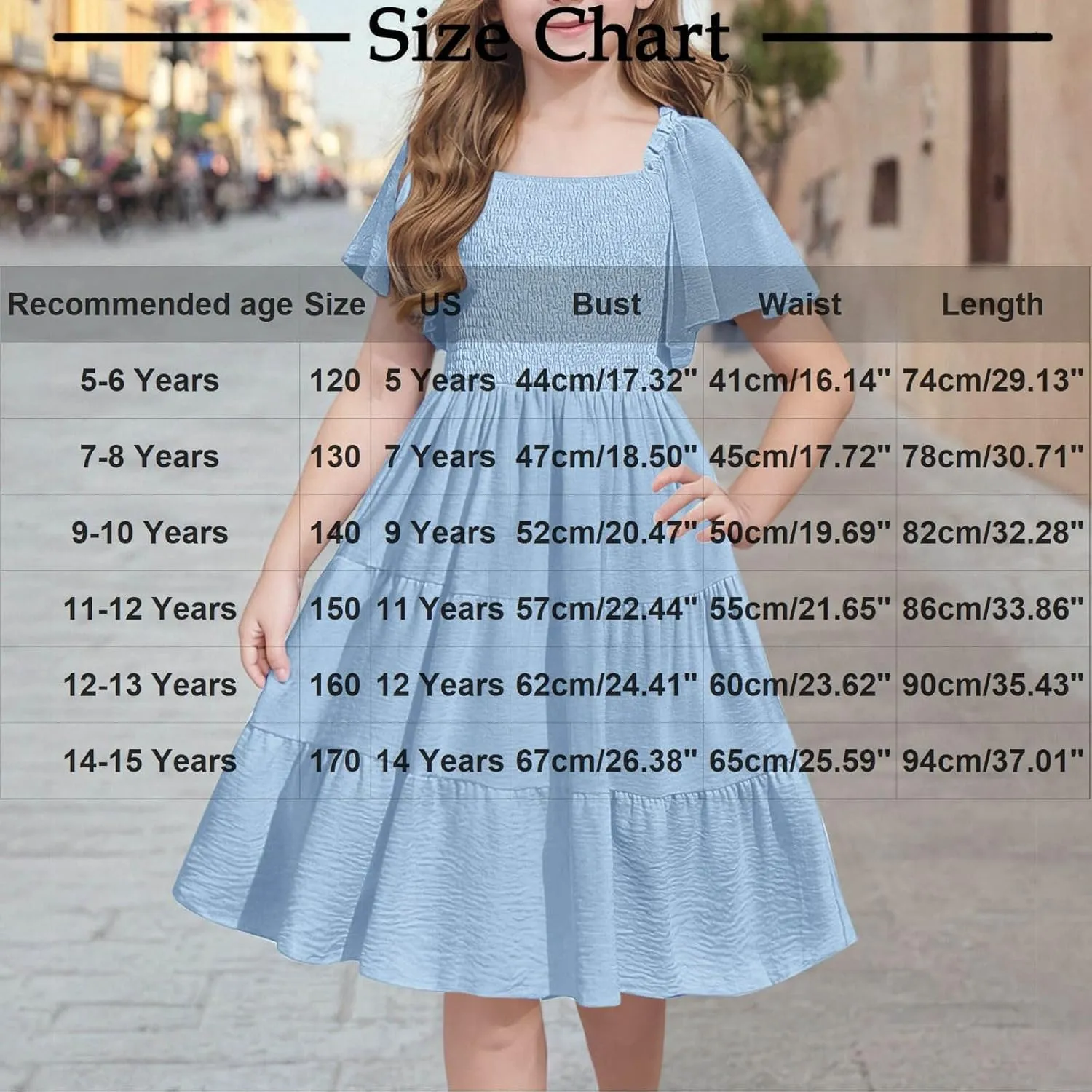 Girls Summer Dress Puff Sleeve Casual Smocked A Line Midi Dress Double Tiered Swing Flowy Tween Sundress for 5-14 Y