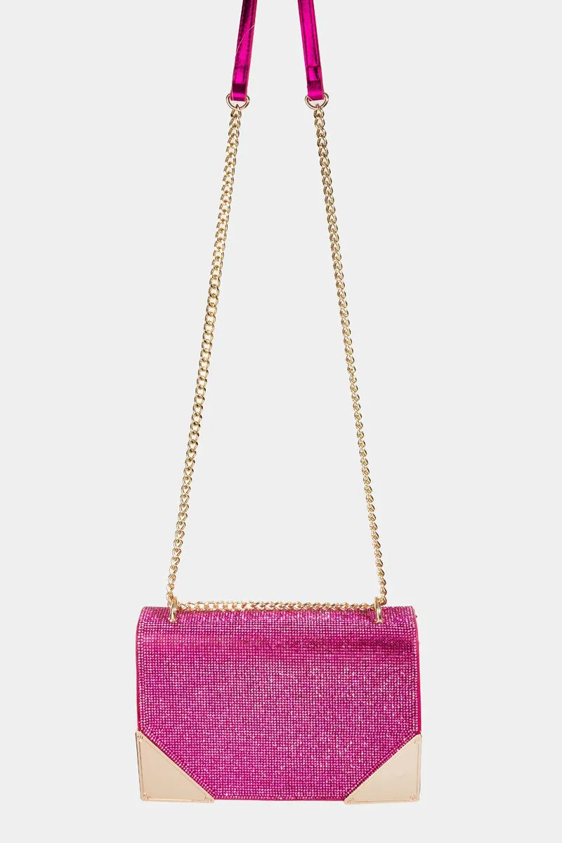 Glamorous Rhinestone Clutch with Gold Chain