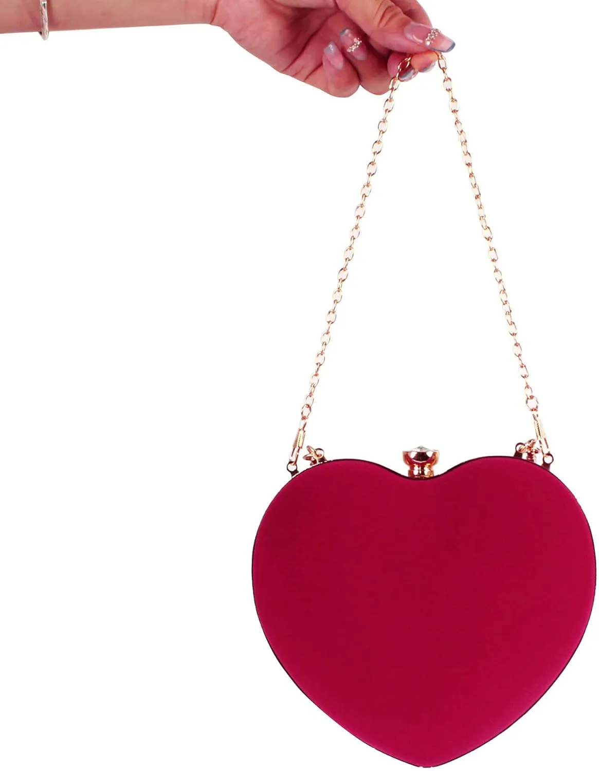 Goclothod Women Heart Shape Clutch Purse Velvet Shoulder Bag Evening Handbags