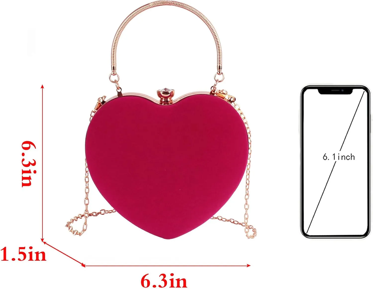 Goclothod Women Heart Shape Clutch Purse Velvet Shoulder Bag Evening Handbags