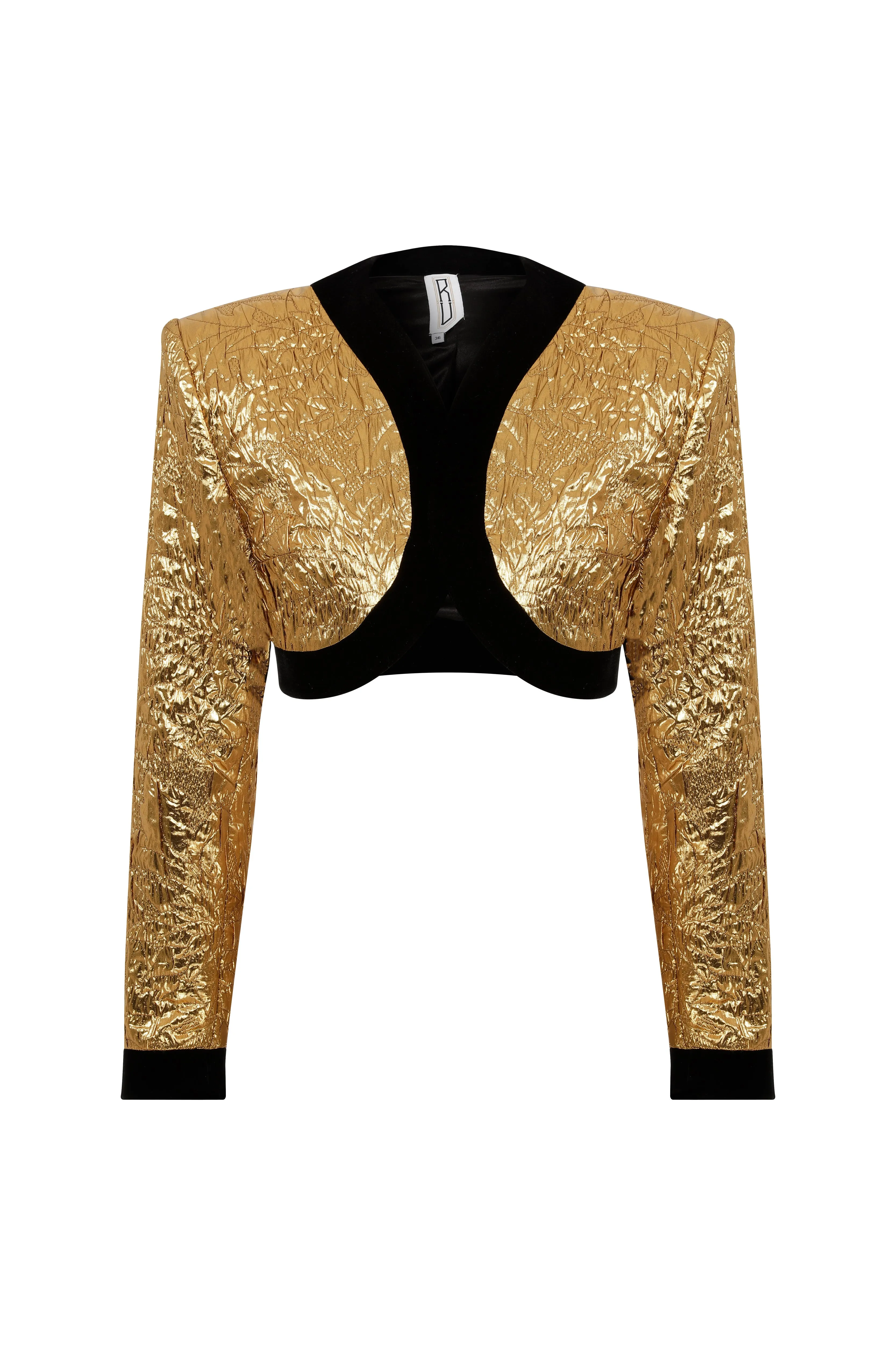 Gold Art-Deco Styled Mini Jacket With Black Velvet Details