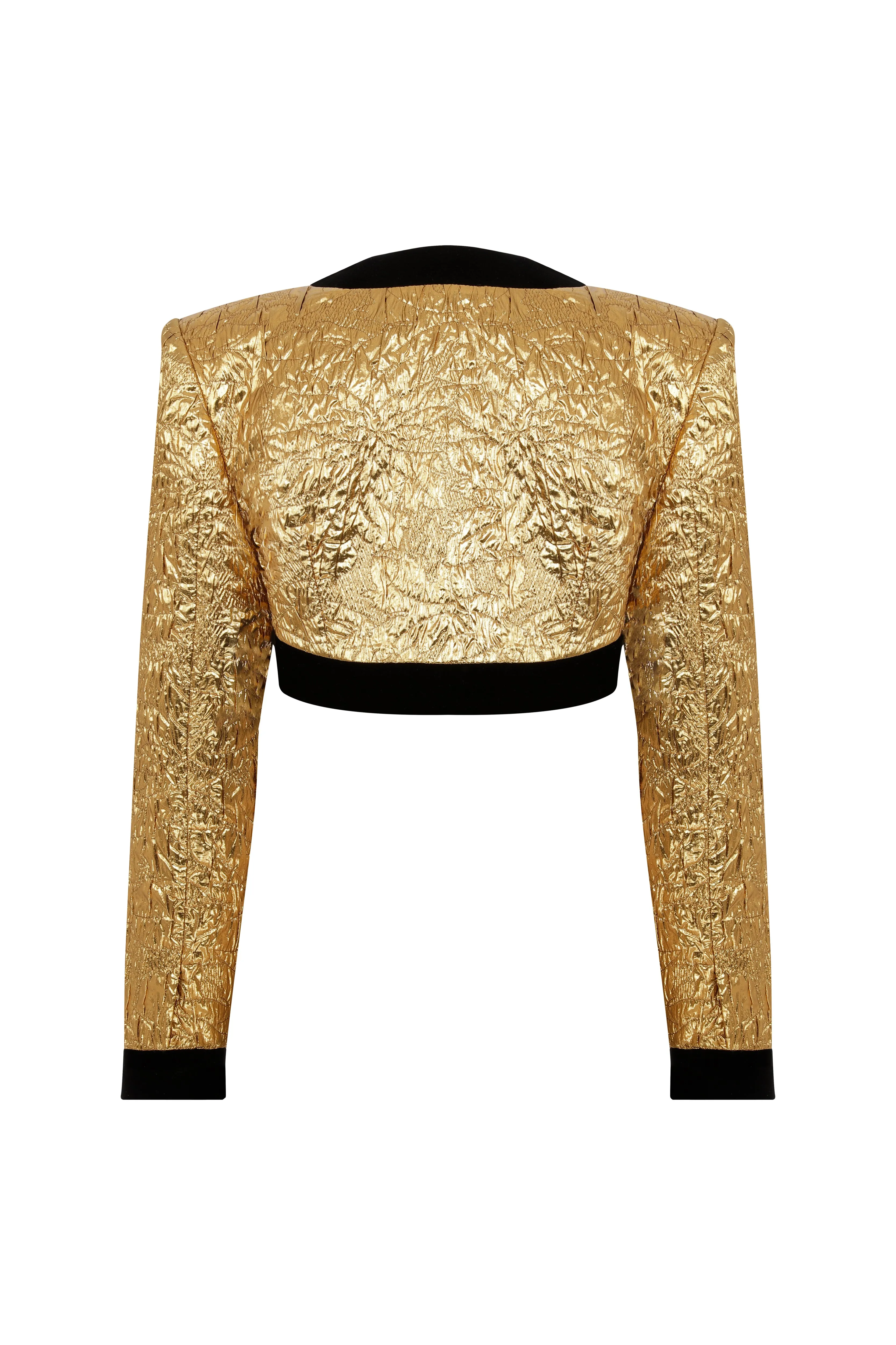 Gold Art-Deco Styled Mini Jacket With Black Velvet Details