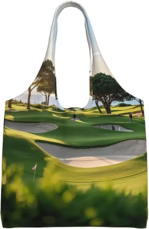 Golf Course Lawn Print Women's Canvas Handbag,Reusable Grocery Shopping Bag,Sturdy Cotton Handbag,1 Piece