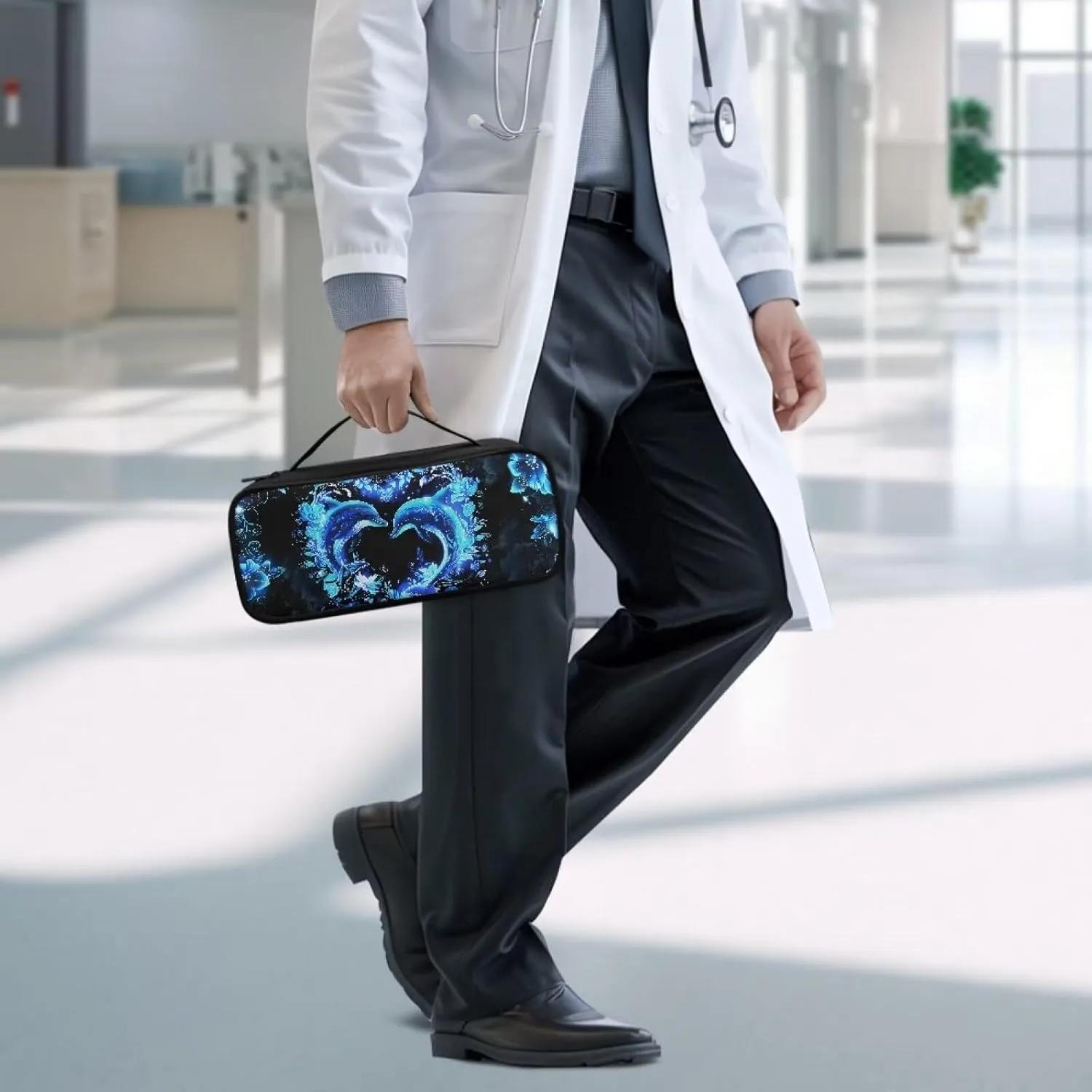 Gomyblomy Dolphins Stethoscope Case for Nurse Doctors, Portable Large Capacity Storage Bags Fit for Most Stethoscopes, Lightweight Stethoscope Carrying Case with Extra Room
