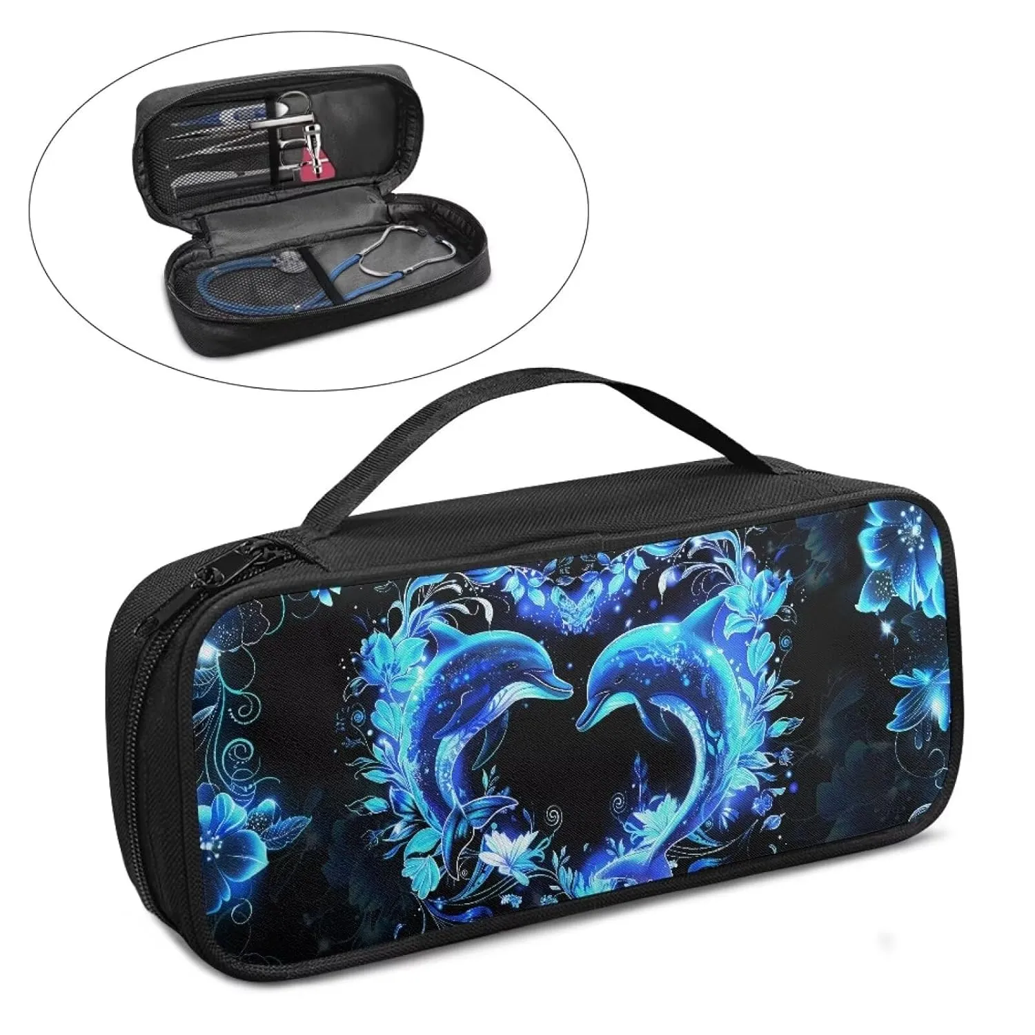Gomyblomy Dolphins Stethoscope Case for Nurse Doctors, Portable Large Capacity Storage Bags Fit for Most Stethoscopes, Lightweight Stethoscope Carrying Case with Extra Room