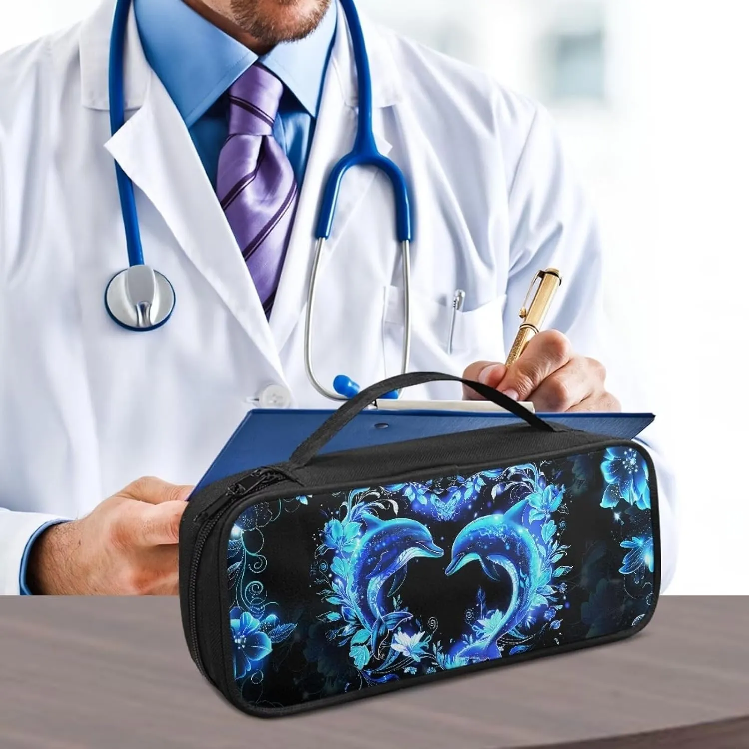 Gomyblomy Dolphins Stethoscope Case for Nurse Doctors, Portable Large Capacity Storage Bags Fit for Most Stethoscopes, Lightweight Stethoscope Carrying Case with Extra Room