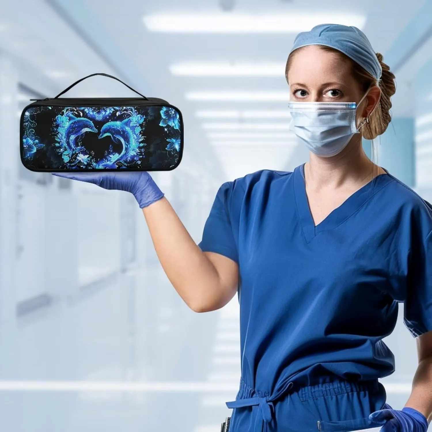 Gomyblomy Dolphins Stethoscope Case for Nurse Doctors, Portable Large Capacity Storage Bags Fit for Most Stethoscopes, Lightweight Stethoscope Carrying Case with Extra Room