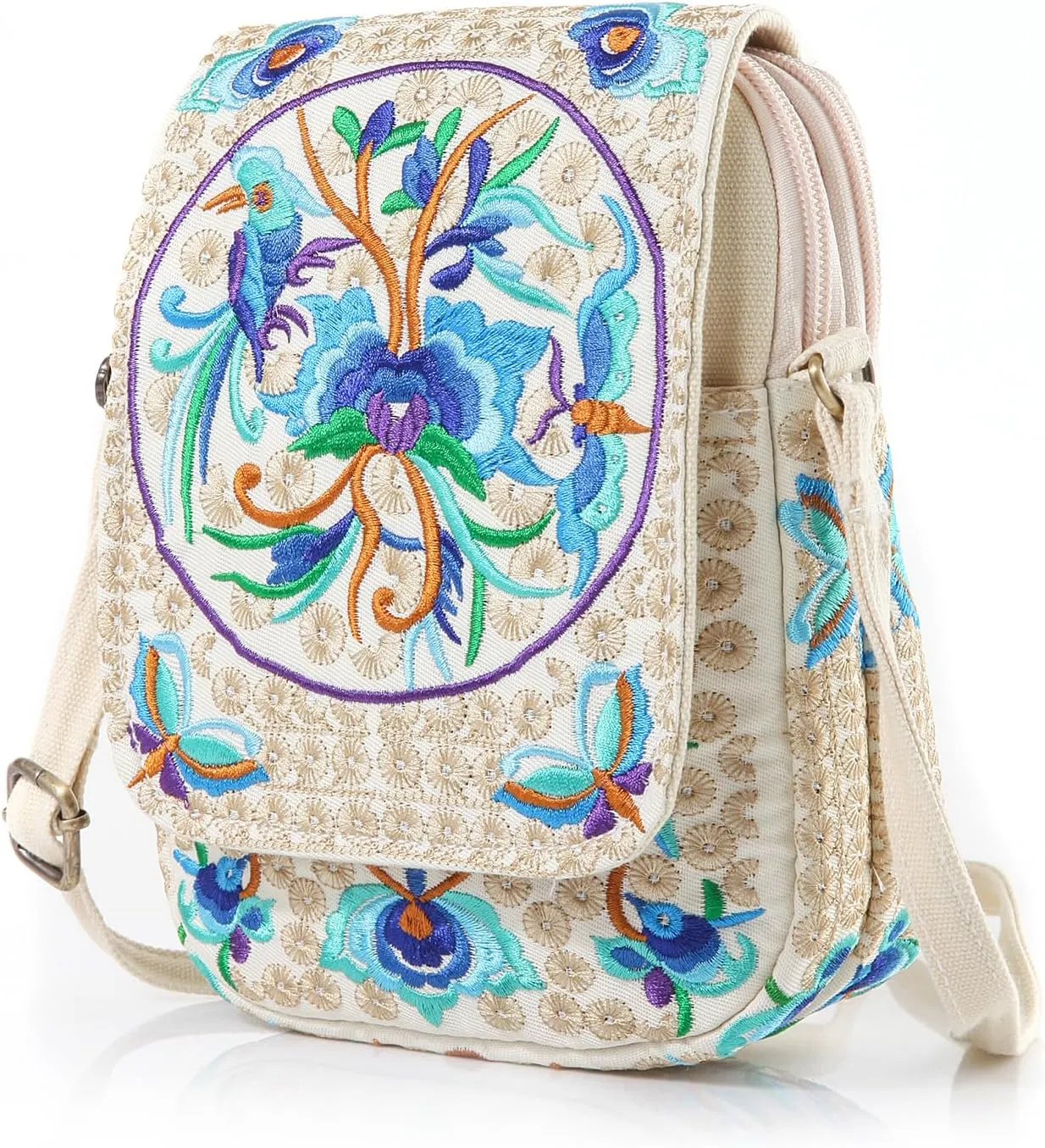 Goodhan Flower Embroidered Crossbody Bag Phone Purse Small Handbag Coin Pouch, Bigger Version