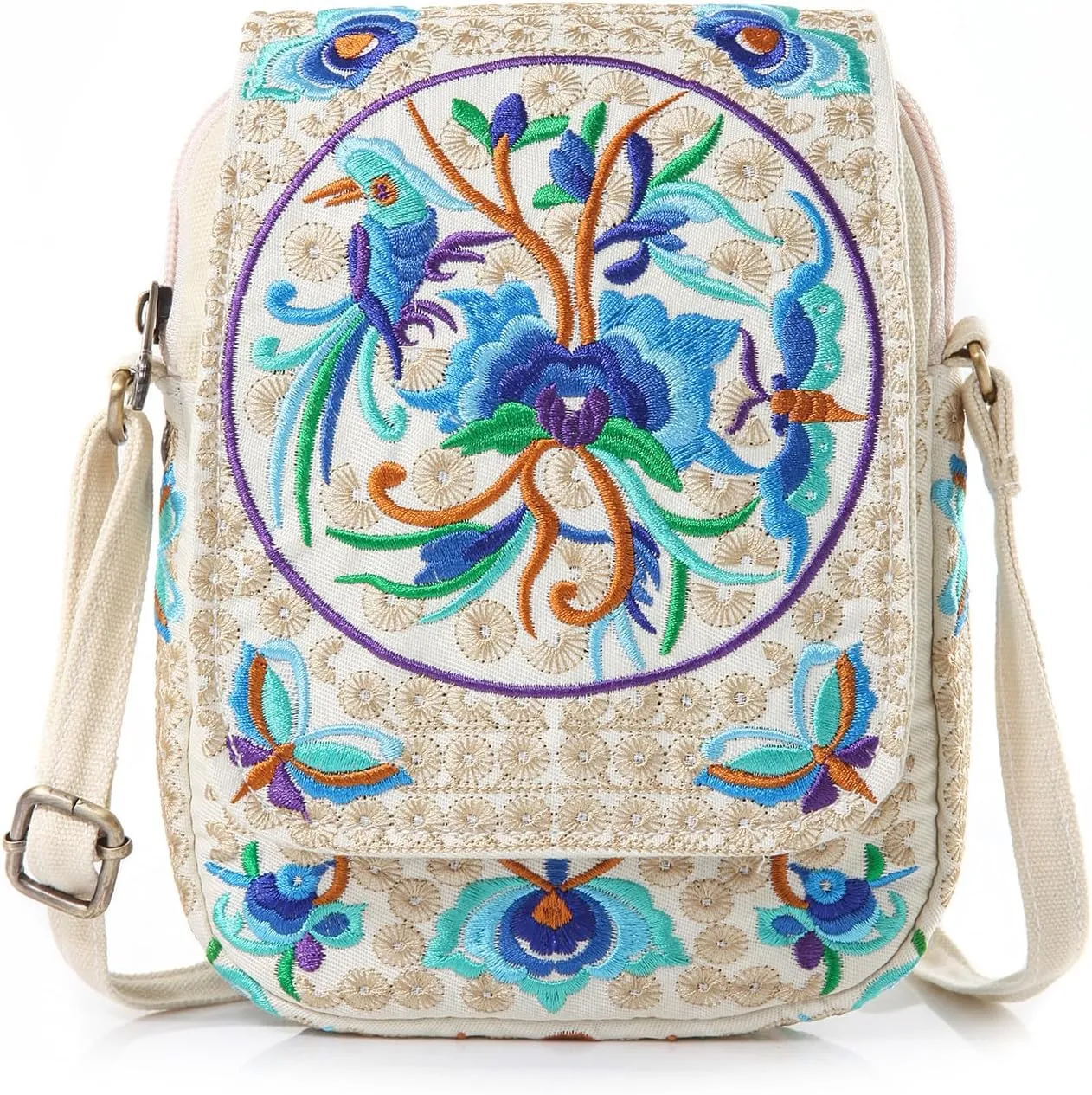Goodhan Flower Embroidered Crossbody Bag Phone Purse Small Handbag Coin Pouch, Bigger Version