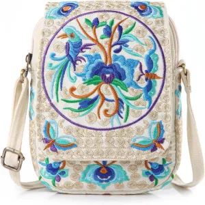 Goodhan Flower Embroidered Crossbody Bag Phone Purse Small Handbag Coin Pouch, Bigger Version
