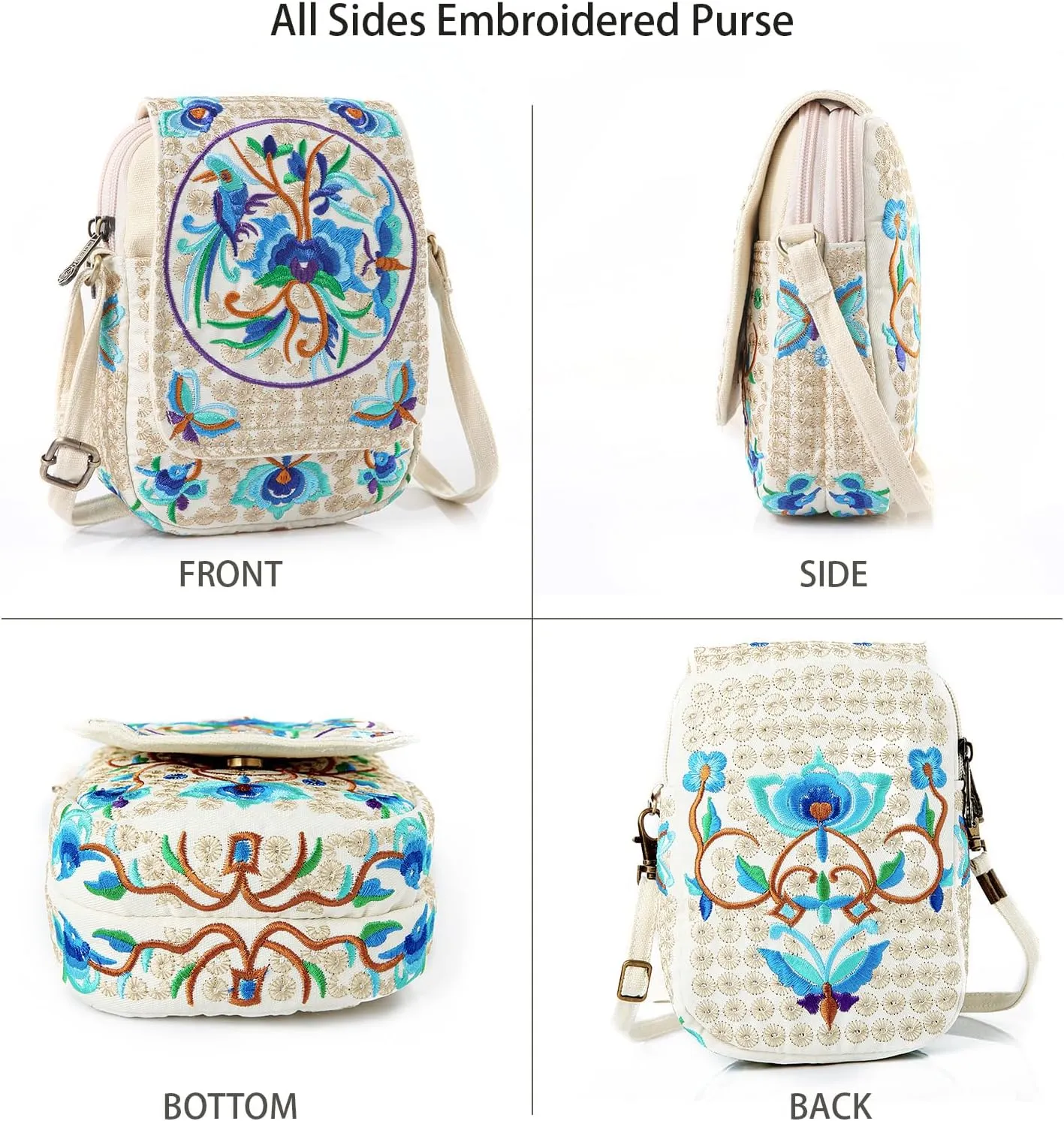 Goodhan Flower Embroidered Crossbody Bag Phone Purse Small Handbag Coin Pouch, Bigger Version