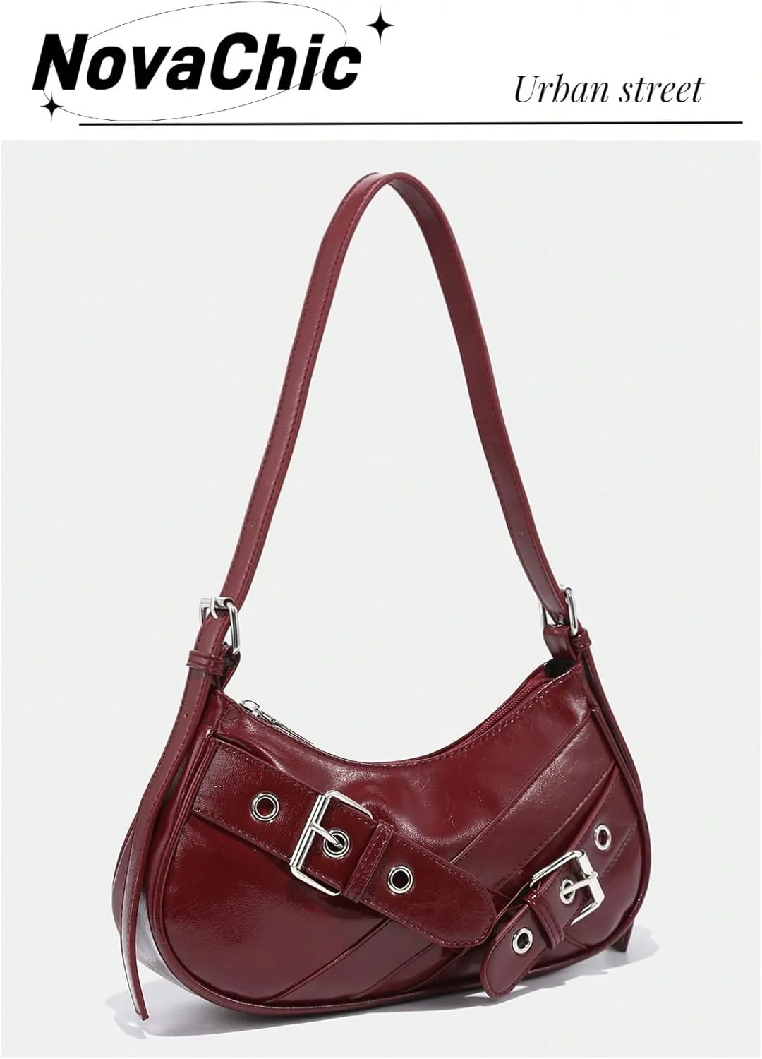 GORGLITTER Women's Buckle Shoulder Bag Y2k Leather Handbags Purse Purse PU Leather Clutch Handbag