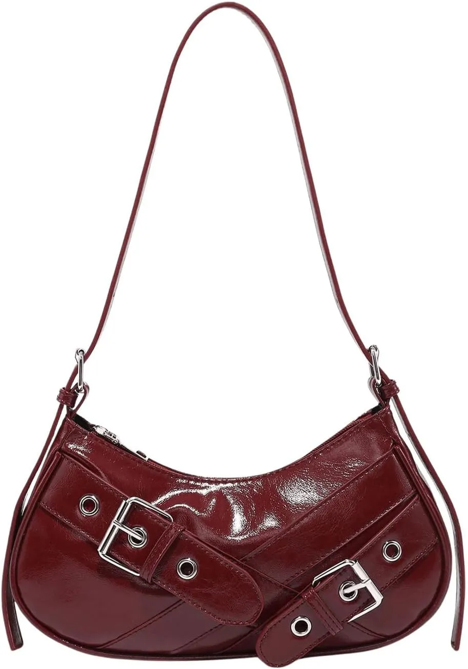 GORGLITTER Women's Buckle Shoulder Bag Y2k Leather Handbags Purse Purse PU Leather Clutch Handbag