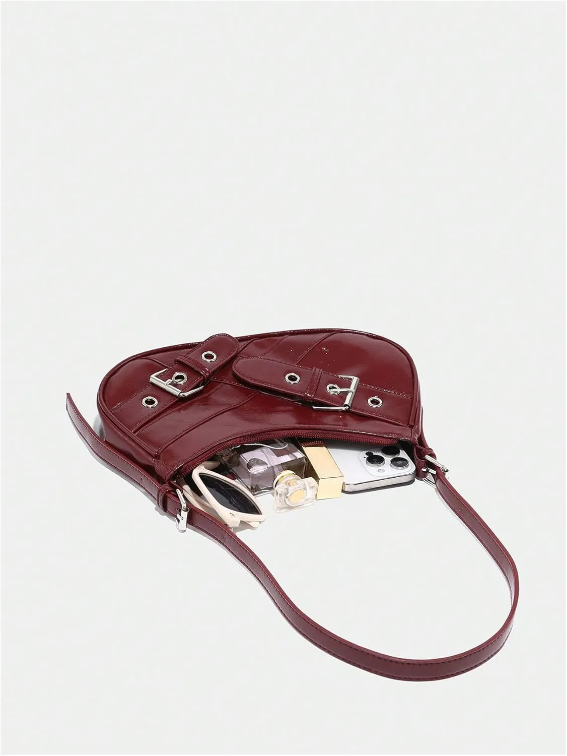 GORGLITTER Women's Buckle Shoulder Bag Y2k Leather Handbags Purse Purse PU Leather Clutch Handbag