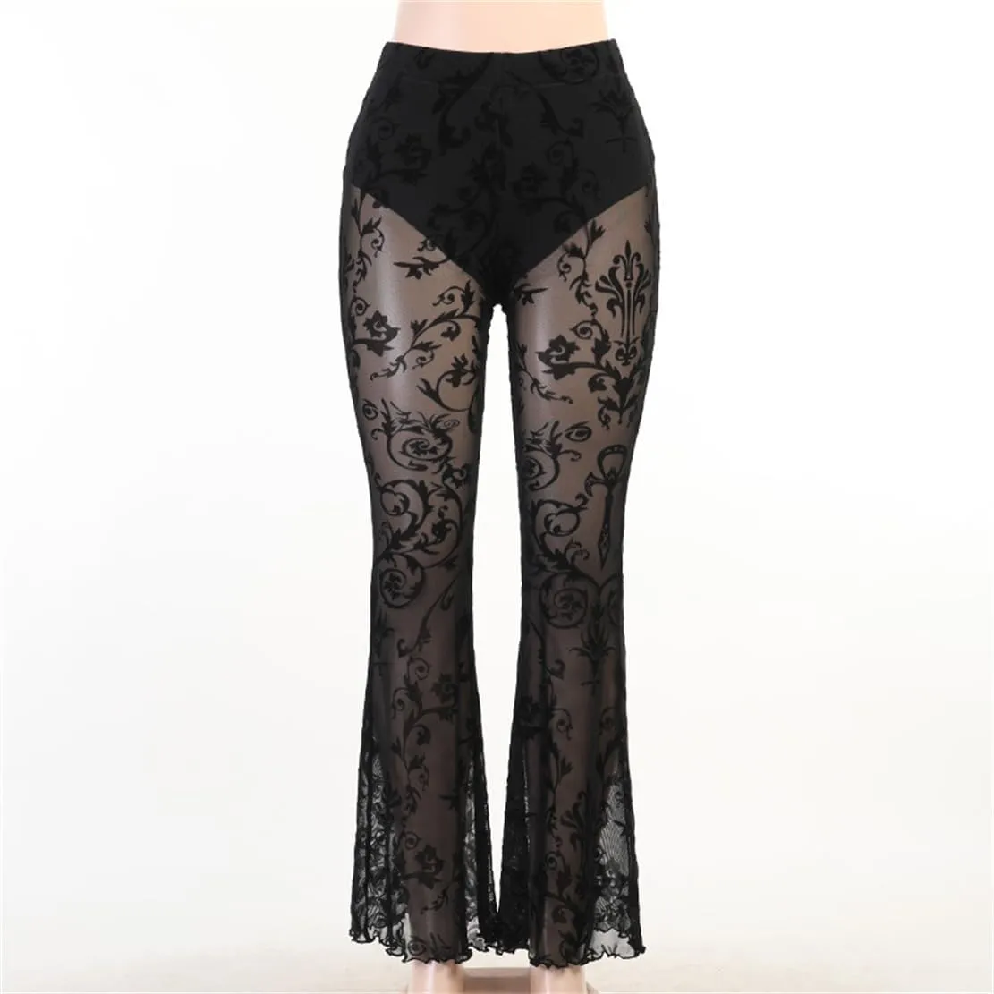 Gothic Bell Bottom Pants for Women Goth Grunge Black High Waisted Flare Leggings Boho Hippie Festival Outfits