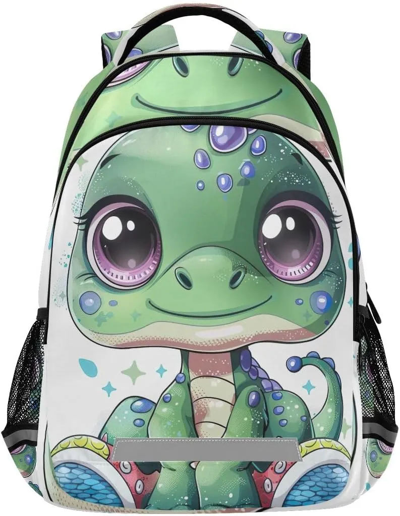 Green Cartoon Dinosaur Backpack for Boys Elementary School, Fits 6-12 Years Old, 16 Inch