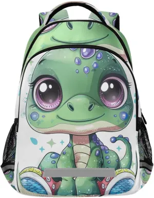 Green Cartoon Dinosaur Backpack for Boys Elementary School, Fits 6-12 Years Old, 16 Inch