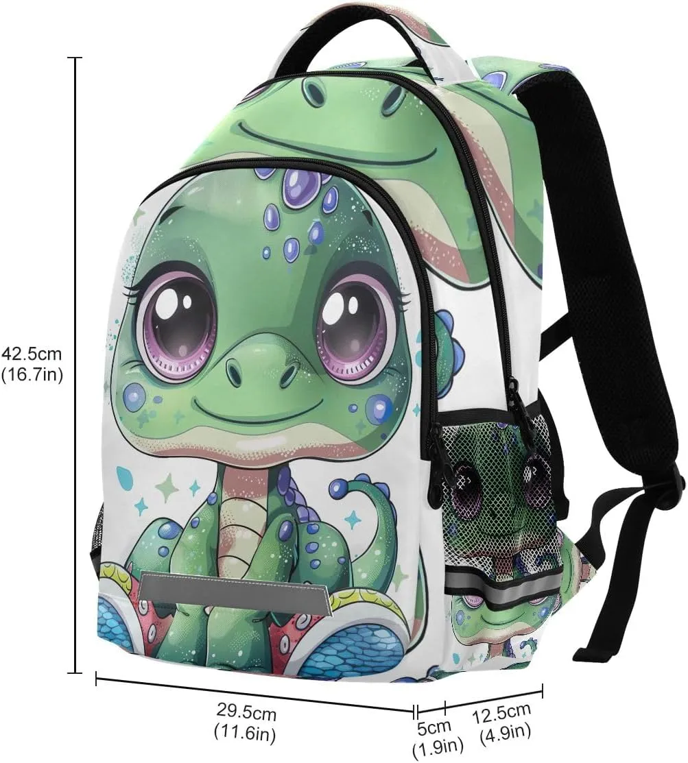 Green Cartoon Dinosaur Backpack for Boys Elementary School, Fits 6-12 Years Old, 16 Inch
