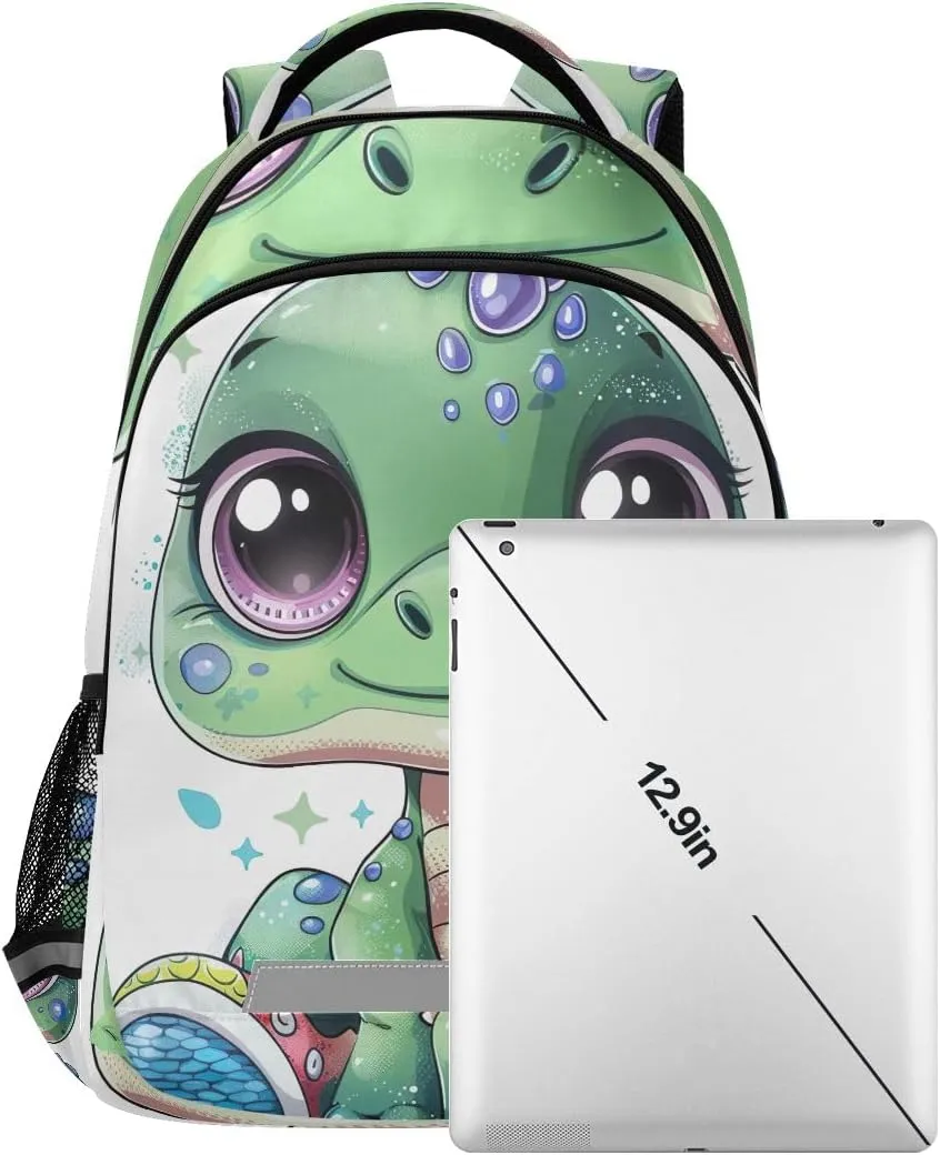 Green Cartoon Dinosaur Backpack for Boys Elementary School, Fits 6-12 Years Old, 16 Inch