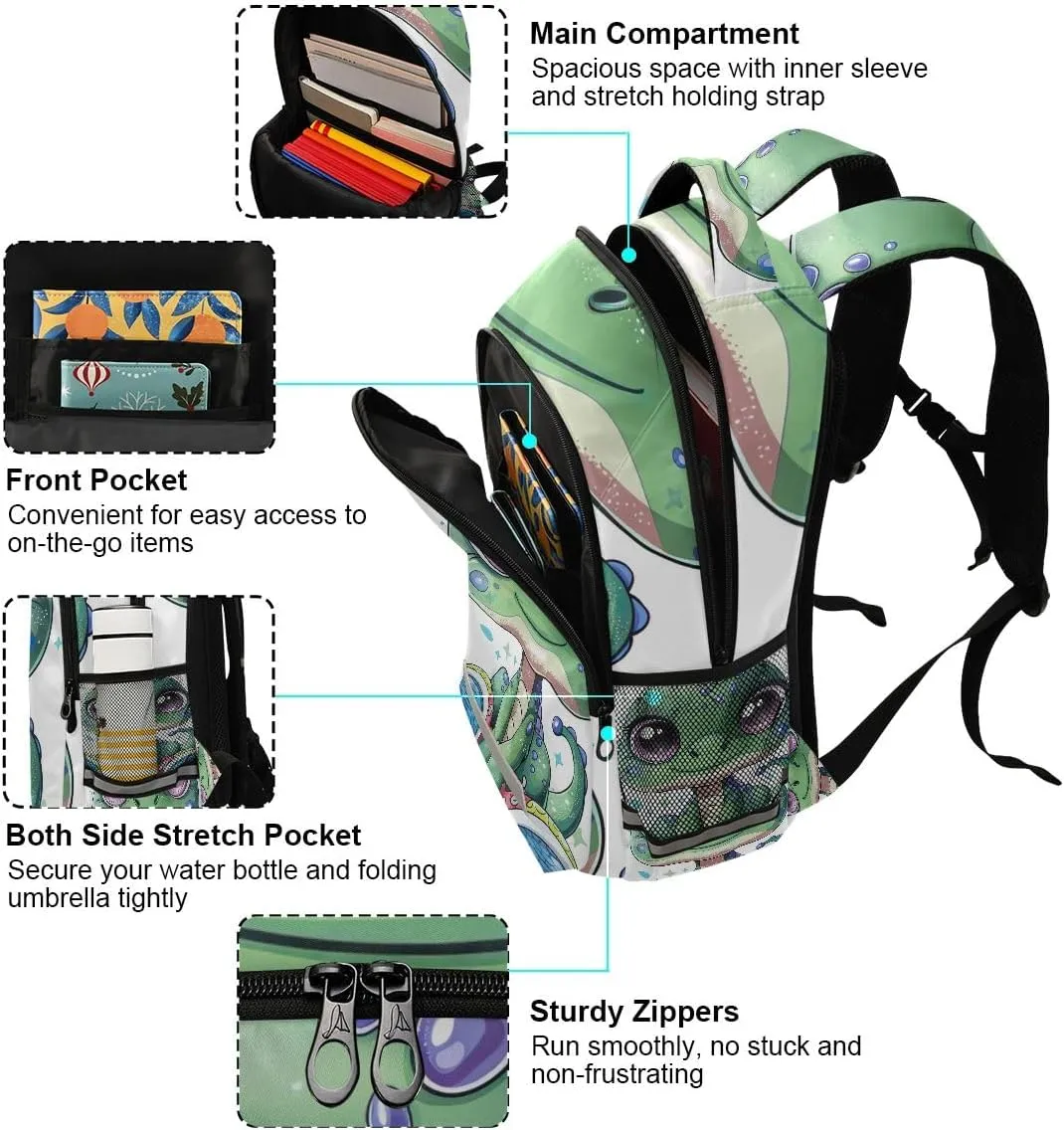 Green Cartoon Dinosaur Backpack for Boys Elementary School, Fits 6-12 Years Old, 16 Inch