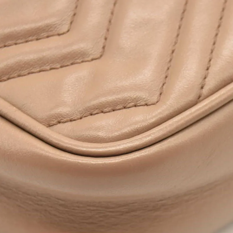 Gucci  Calfskin Matelasse Mini GG Marmont Chain Shoulder Bag Porcelain Rose