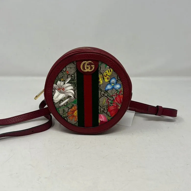 Gucci GG Marmont Floral Canvas and Leather Round Crossbody Bag in Red