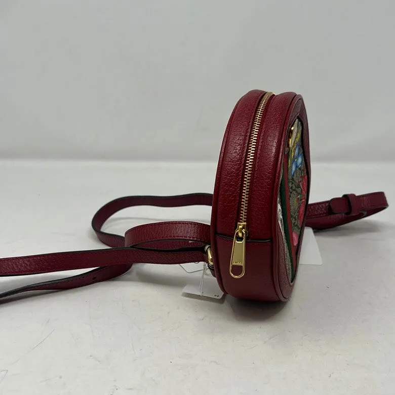Gucci GG Marmont Floral Canvas and Leather Round Crossbody Bag in Red