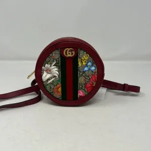 Gucci GG Marmont Floral Canvas and Leather Round Crossbody Bag in Red