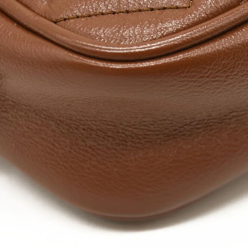 GUCCI Glazed Calfskin Matelasse Mini GG Marmont Chain Shoulder Bag Cuir