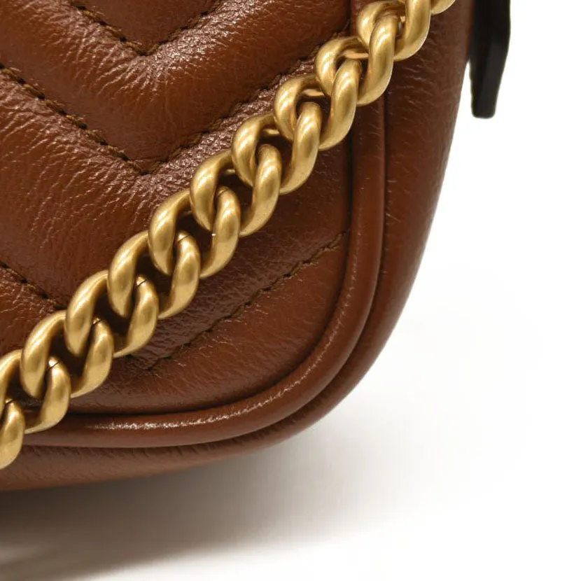 GUCCI Glazed Calfskin Matelasse Mini GG Marmont Chain Shoulder Bag Cuir